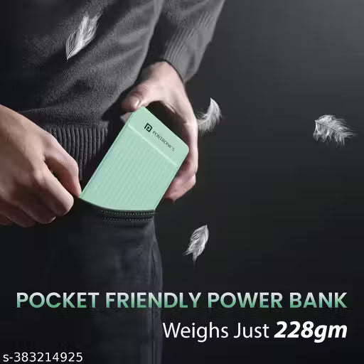 Portronics Luxcell B 10K 10000 mAh 22.5W Fast charging Power Bank, Ultra Slim Power Bank with Mach USB-A Output, Type C PD Output, Type C Input, Wake Up Button(Green)